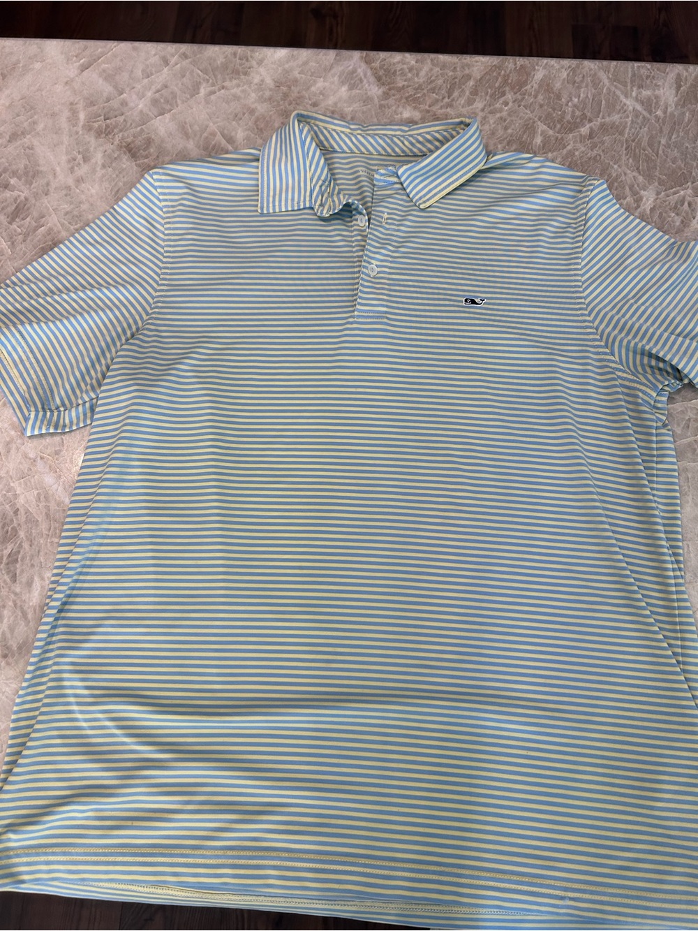 Vineyard Vines Men’s Light Blue & Yellow Striped Polo